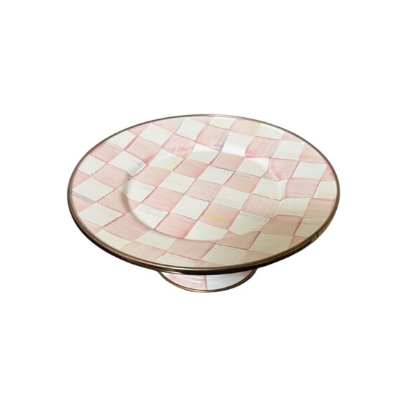 New Mackenzie-Childs Rosy Check Mini Pedestal Platter - Picture 2 of 6